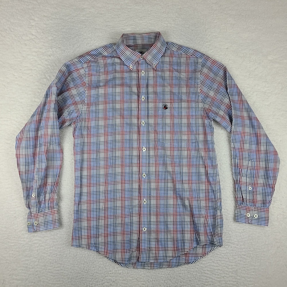 Southern Proper‎ Dress Shirt Mens Smal Blue Gray Purple Plaid Button Up